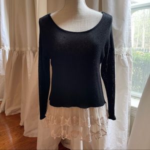 Style Rock size small woman’s lace trimmed black lightweight drop waist sweater